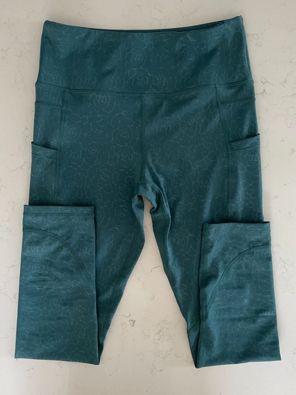 Zyia Active Subtle Rose Print 7/8 Leggings Green Run Workout Athletic Sz 6-8